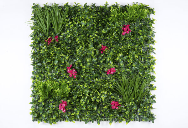 Panel artificial ERBETTA® de bugambilia fiusha 100x100 cm de Malla.mx, perfecto para muros verdes en interiores y exteriores en tierras mexicanas.